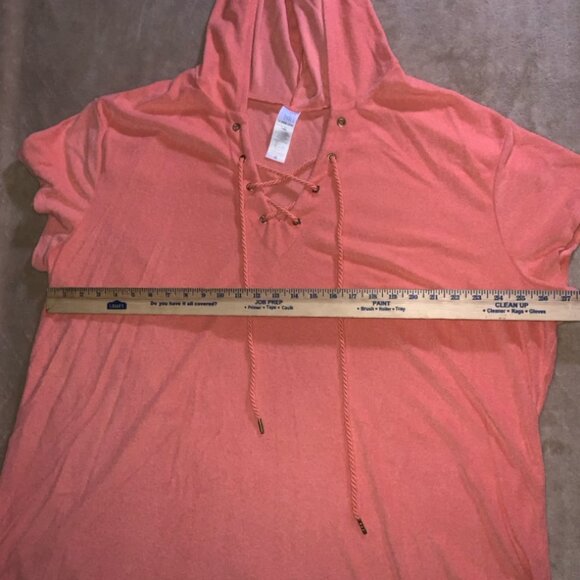 Time and Tru Women 2xl Coral Terry Cloth Tie Tunic Swim Cover Up Hooded Top (Q) - Picture 5 of 6
